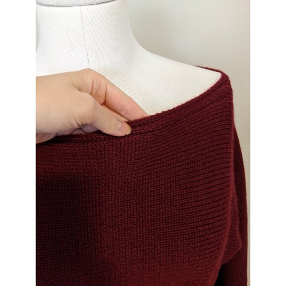 Womens Red Belted Cozy Knit Sweater Boat Neck Long Sleeve Glam Fall Winter M - Picture 3 of 9